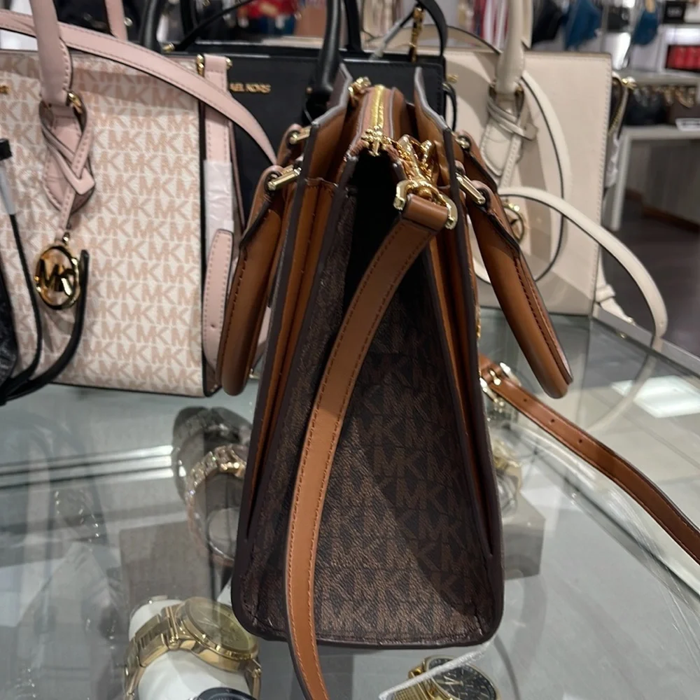 Michael Kors Sheila Medium Center Zip Satchel Bag Color: Brown NWT